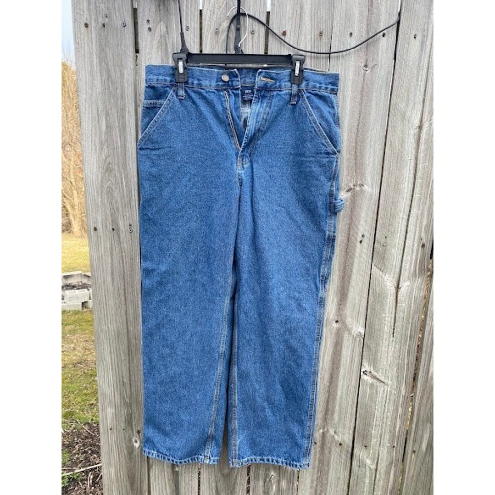 Rural King Mens Blue Denim Carpenter Workwear Jeans Hammer Loop 32x30 Straight‎